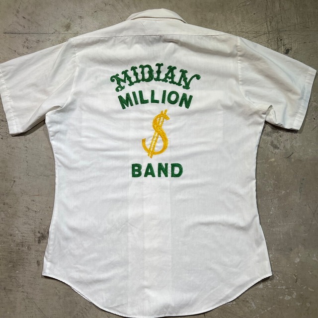 70's Flying Cross HIGHTEST POPLIN ワークシャツ チェーンステッチ 刺繍 Midian Shrine Million Dollar Band シュライナー フリーメイソン Mサイズ USA製 希少 ヴィンテージ BA-2245 RM2664H