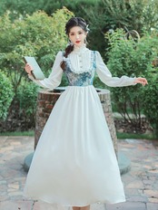 【0122】Vintage Jacquard Flower Long Sleeve Dress