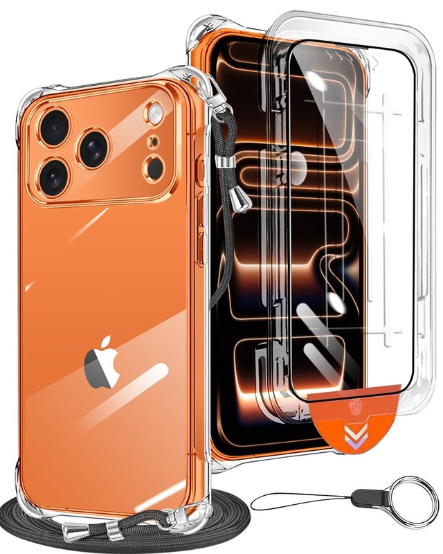 tuulaasii For iphone 18 Pro/iphone 17 pro ケース クリア ショルダー TPU ショルダー ストラップ2枚付き