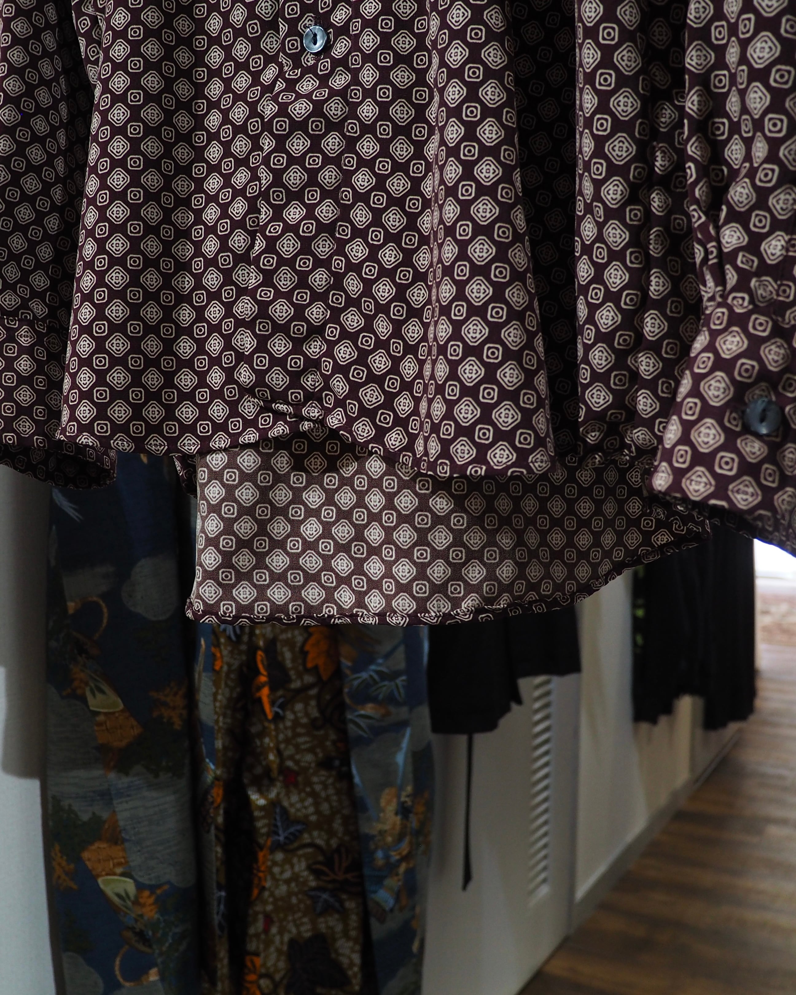 1990s Geometric Dot pattern vintage Drape loose Stand collar Shirt