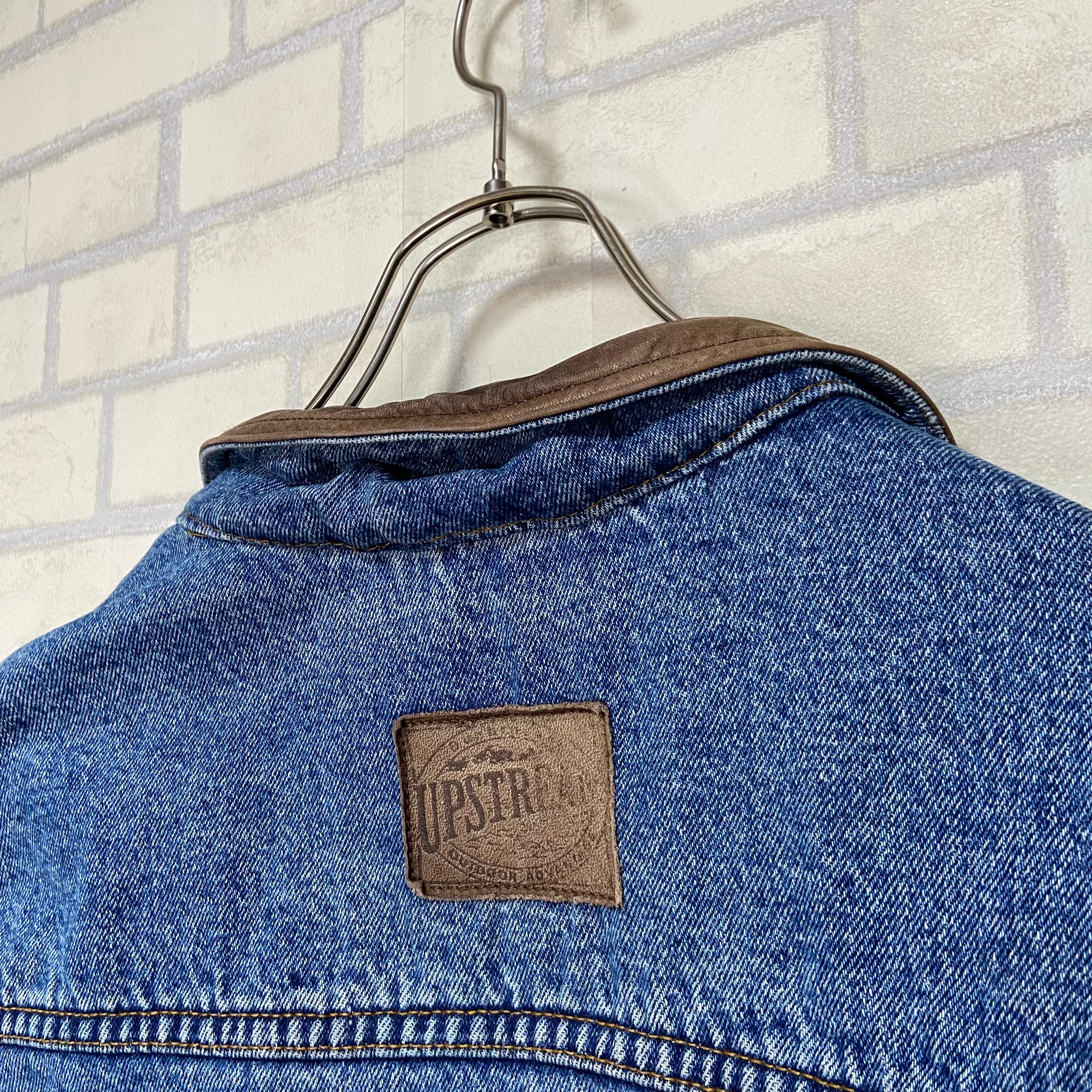 バック刺繍】UPSTREAM デニムジャケット XL 革パッチ | 古着屋OLDGREEN