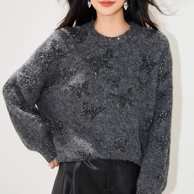 Shiny butterfly knit sweater A1632