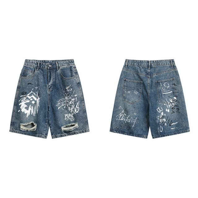 graffiti damaged half denim　グラフィティダメージハーフデニム　J1058