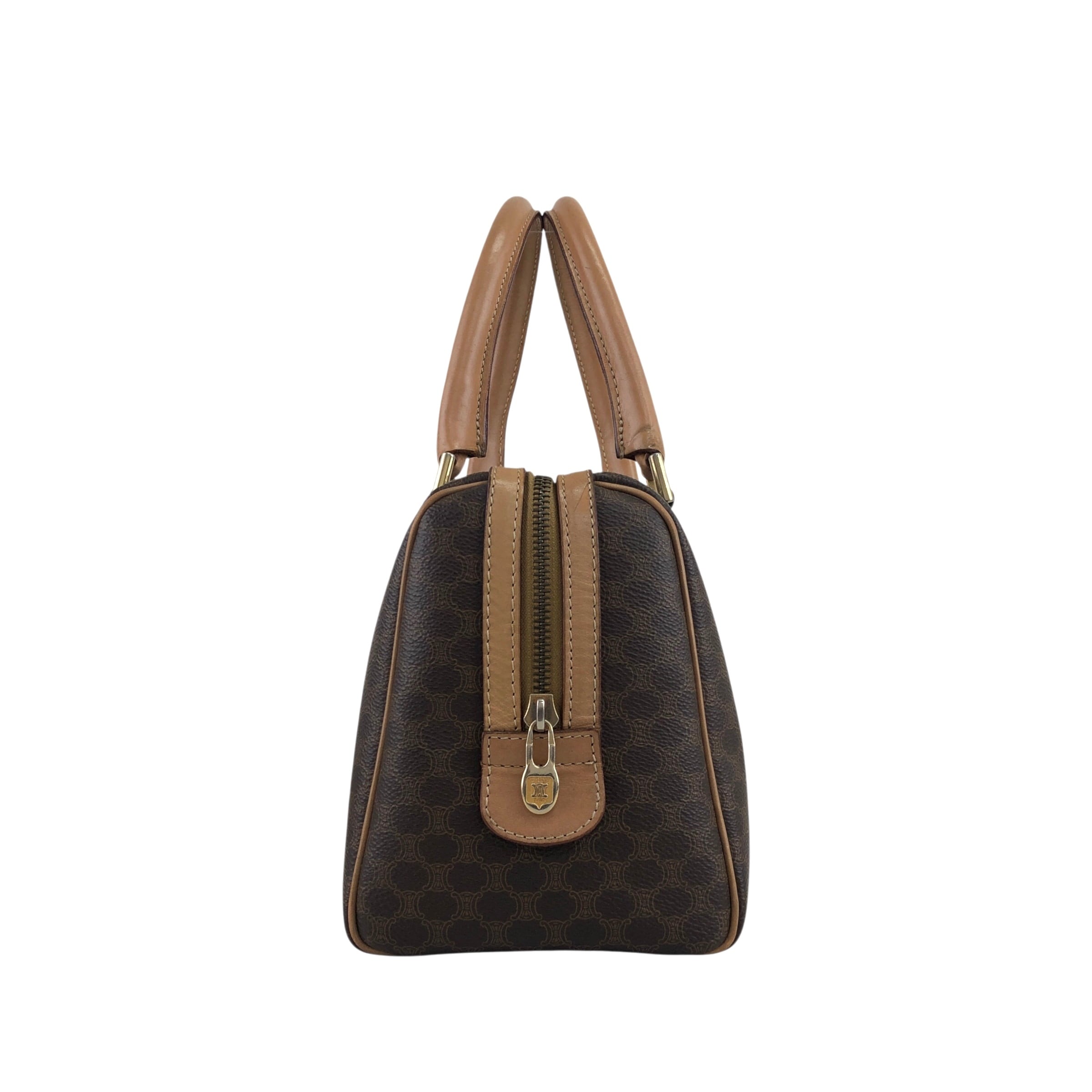P*e様 【Ｃ】 CELINE マカダム ブラゾン ハンドバッグ ミニ ボストン CELINE マカダム柄ブラゾン刻印ボストンバッグ | Hedy