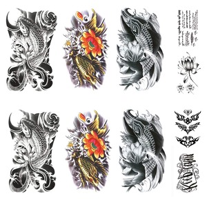 【努力特価】Yesallwas タトゥーシール 鯉 蓮の花 和柄 入れ墨シール リアル 大判 防水 長持ち 和彫り 刺青シール ボディー子供 メンズ レディース Tatoo 15x21CM (A.10枚セット)