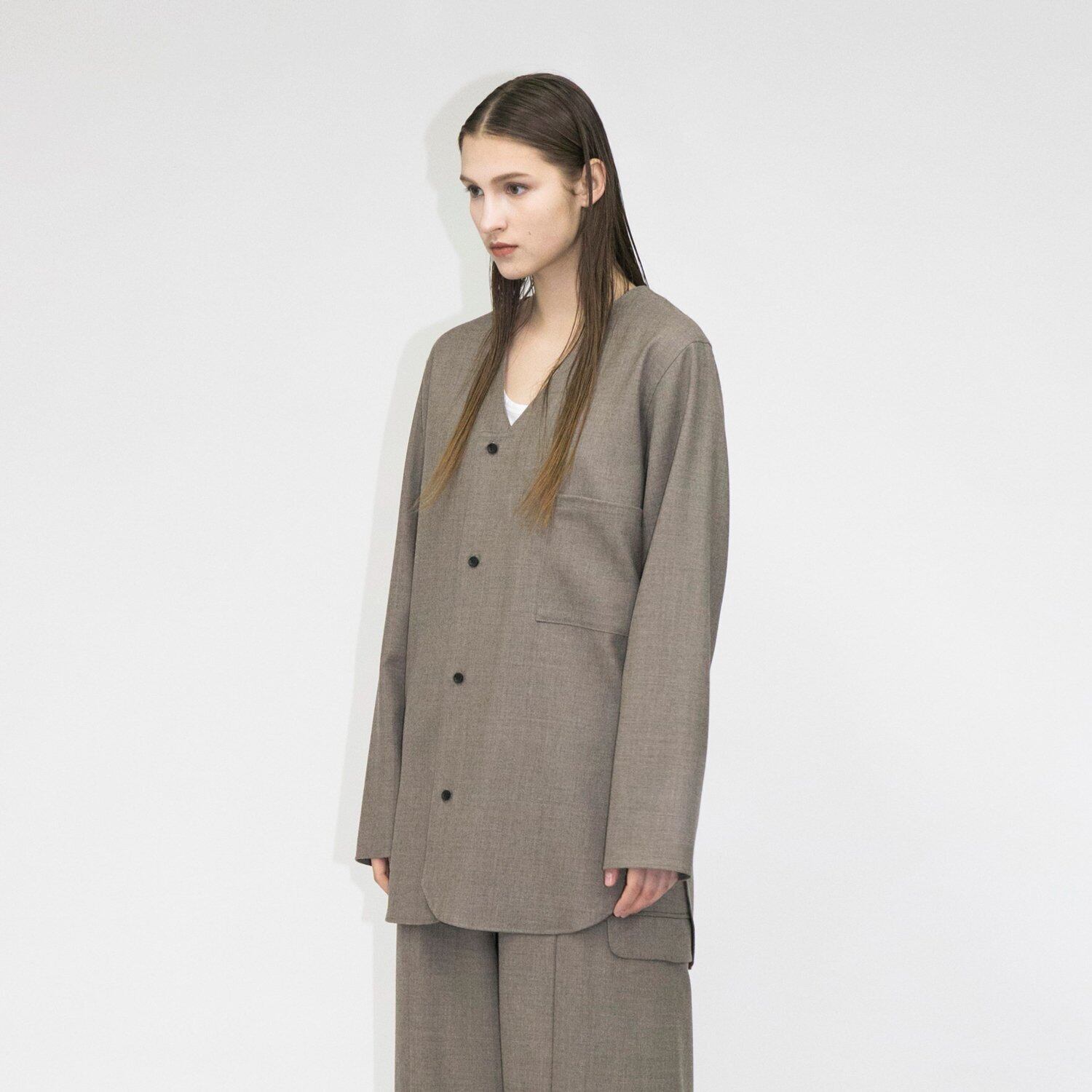 『my beautiful landlet』WOOL SERGE V-NECK SHIRT / beige