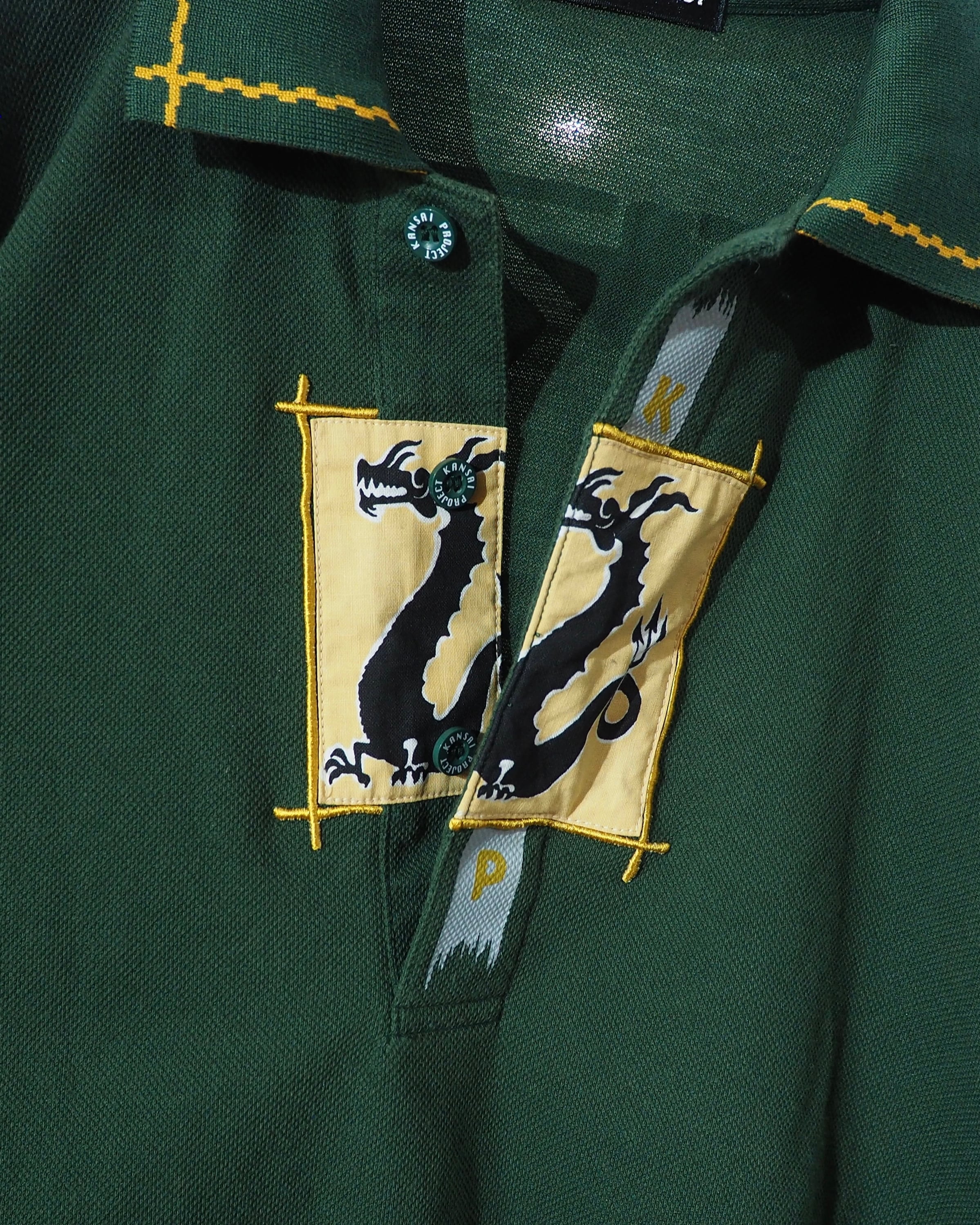 1990s " KANSAI PROJECT " ” 双竜 ” Embroidery vintage Long Sleeve Polo Shirt