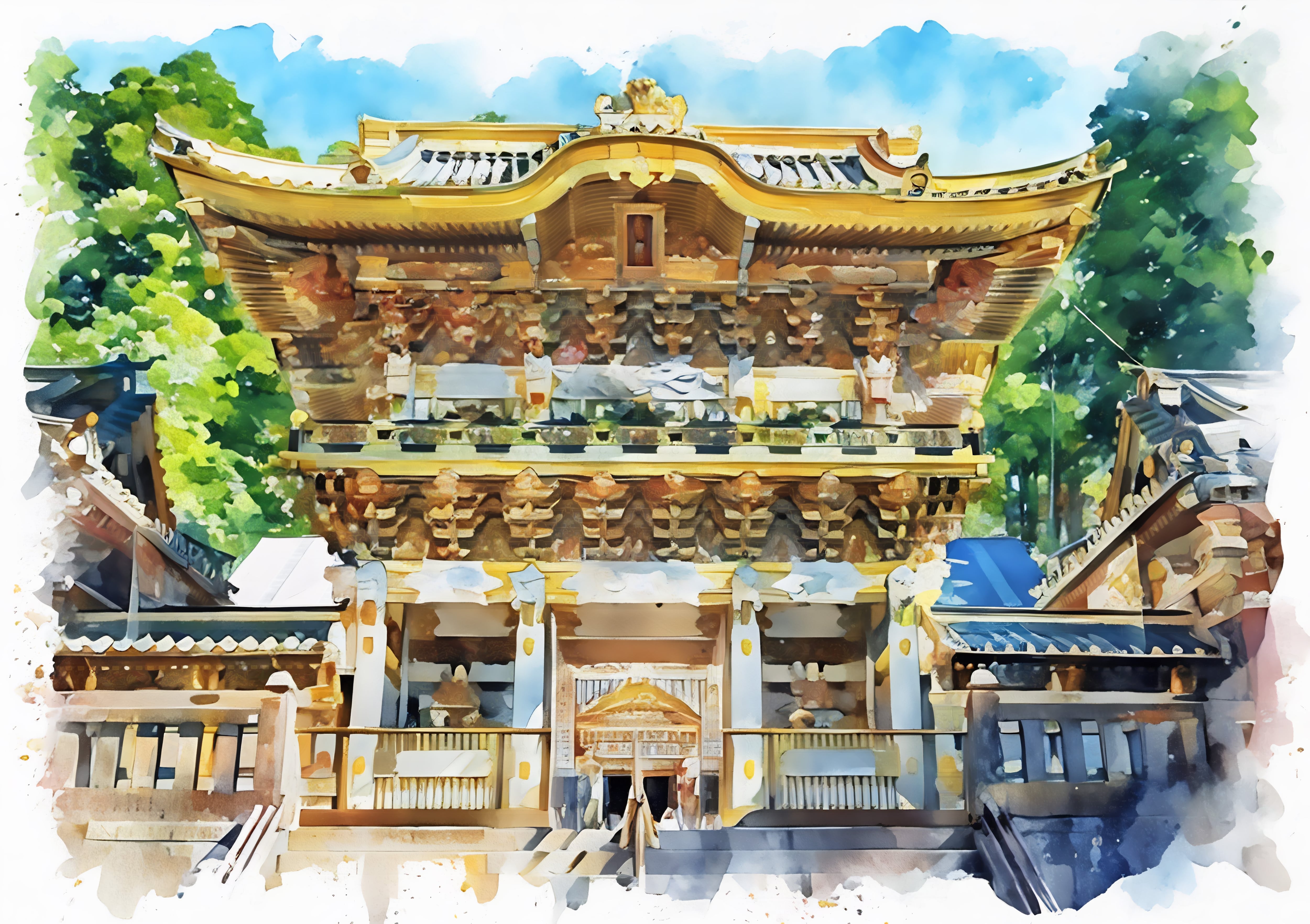 絵画 日本 栃木県 日光東照宮 陽明門 風景画 インテリアアート額付き