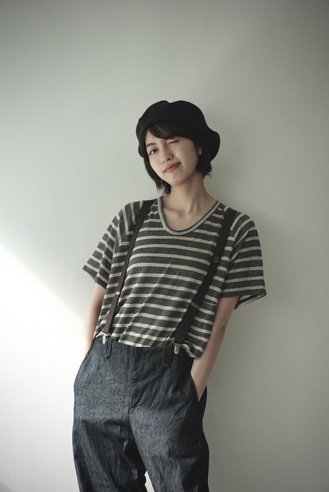 Linen Jersey Stripe / Prisoner Shirts（CHARCOAL GRAY）