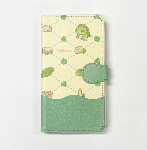【iPhone SE2 / SE3】【旅かえる（グリーン）】手帳型ベルト付きスマートフォンケース