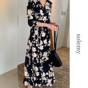 Floral print wrap long dress S1594