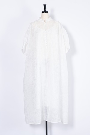 Melon Mesh Gather Embroidery  Dress　WHITE