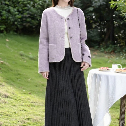 縁ステッチボタンニットジャケット ・9364