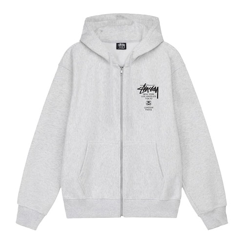 ステューシー ジップアップ スウェットパーカー 即納 STUSSY WORLD TOUR ZIP HOODIE GREY [並行輸入]