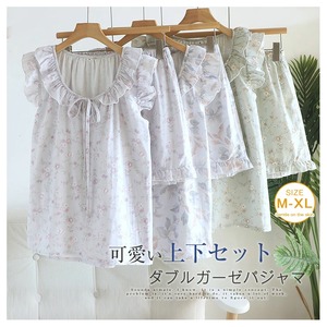 ルームウェア パジャマ 綿100％ 上下セット レディース 3色 M-XL ノースリーブ ショートパンツ 夏用 部屋着 大人 ナイトウェア 26LT1063