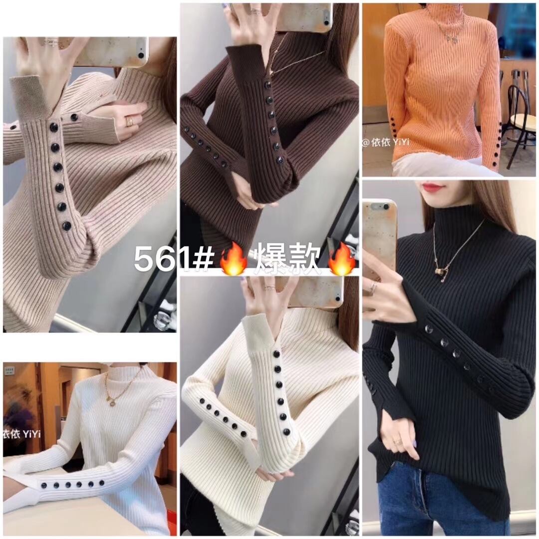 袖ボタン リブタートルニット　AJ111-561