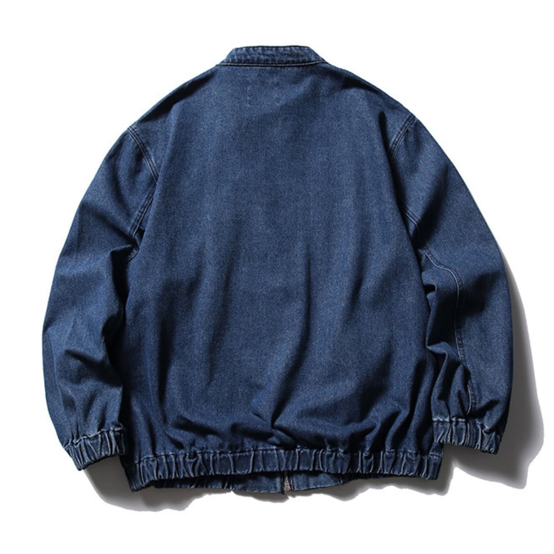 ローターシングルライダースジャケット青✕白M