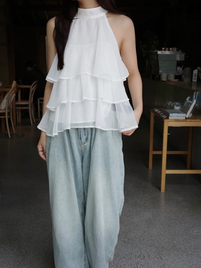 Chiffon tiered blouse/ivory（7月上旬〜中旬頃発送予定）