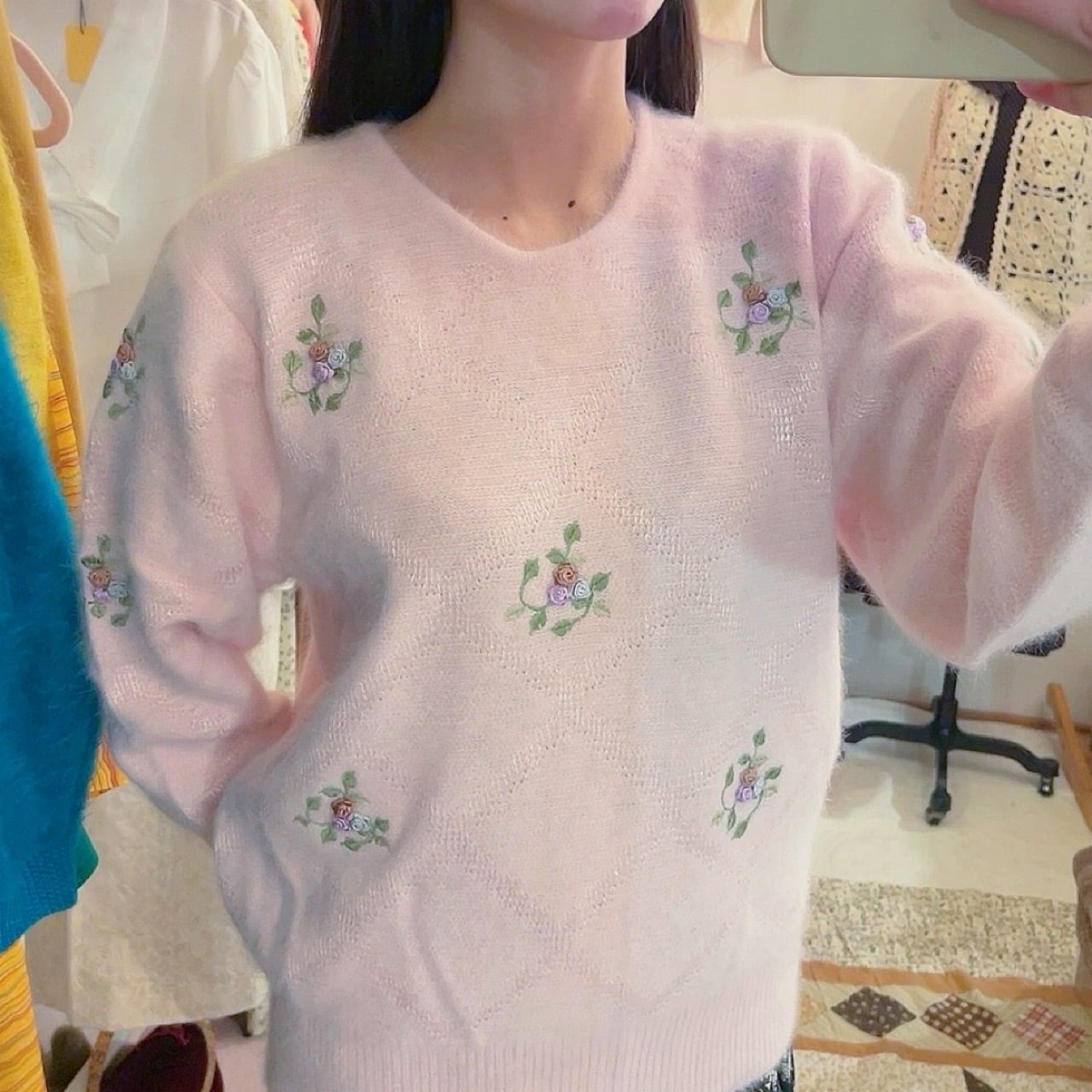 baby pink rose angora knit sweater