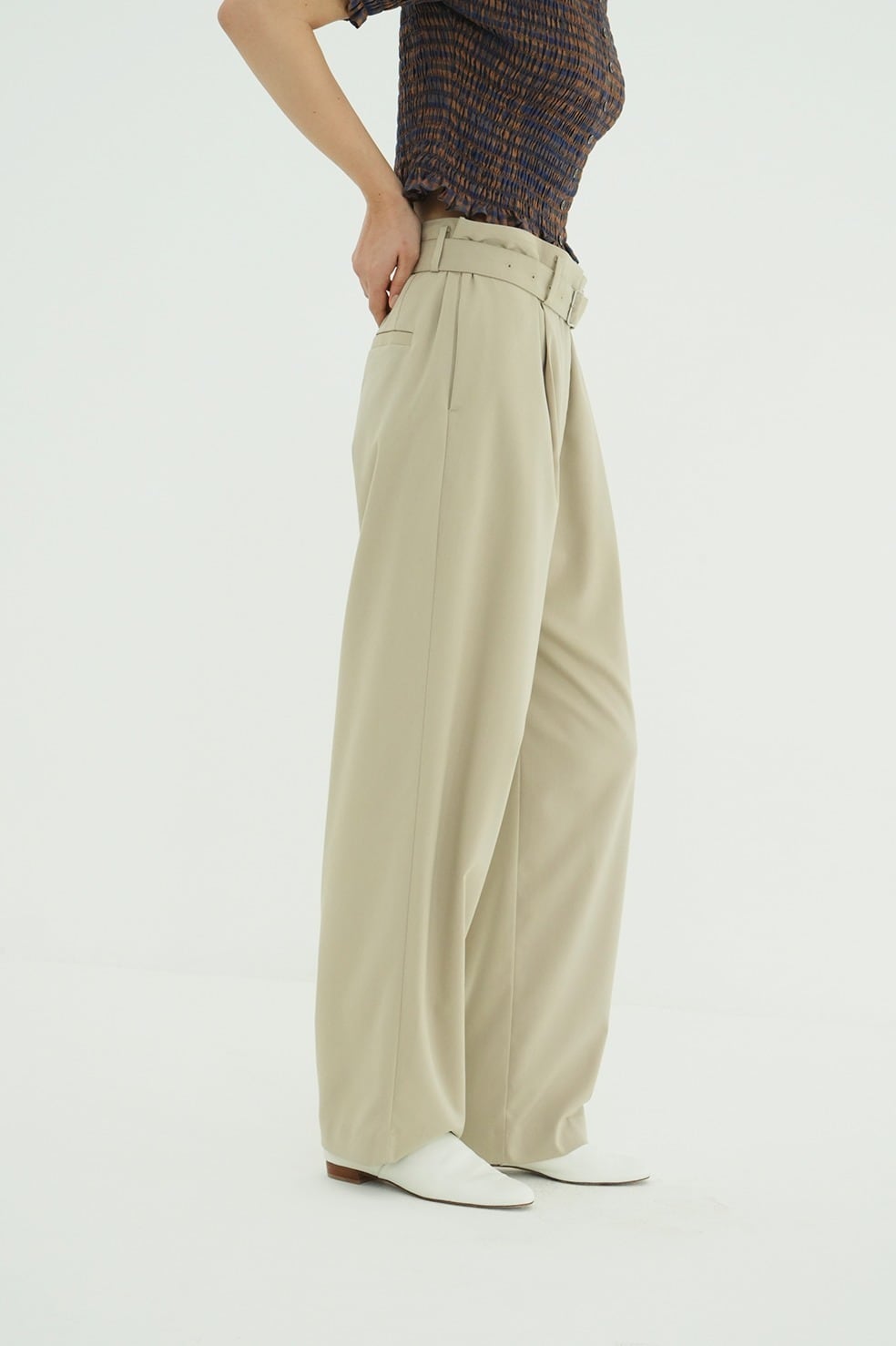 CLANE クラネ WAIST BELT DAD PANTS サイズ0 ベージュ CLANE(クラネ)｜WAIST BELT DAD PANTS/BEIGE の通販｜ELLESHOP・(エル