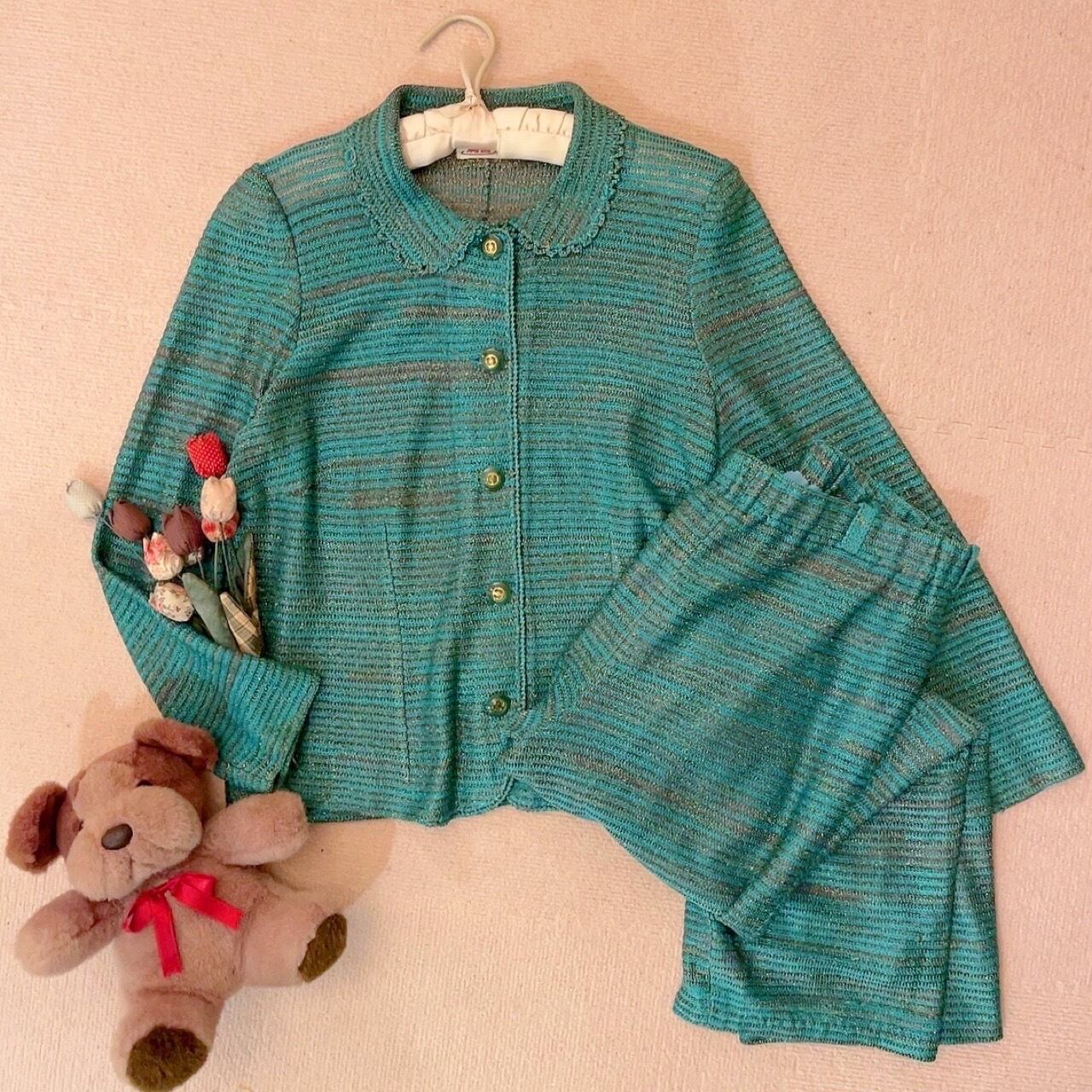 green lame knit set up
