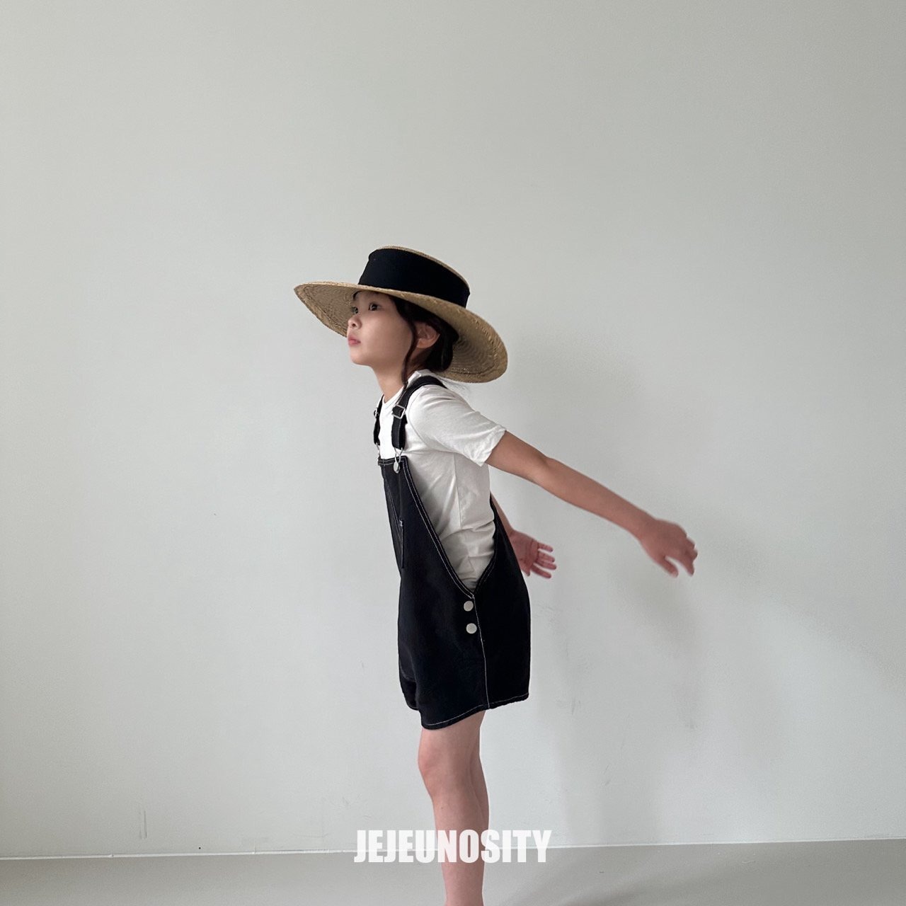 【jejeunosity】サマーバージョン！コットンベリーショートオーバーオール サロペット ブラック 90〜120cm 240704 - 2