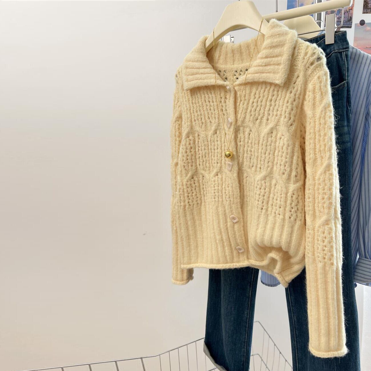 【outer】折り襟ニットカーデ M29274