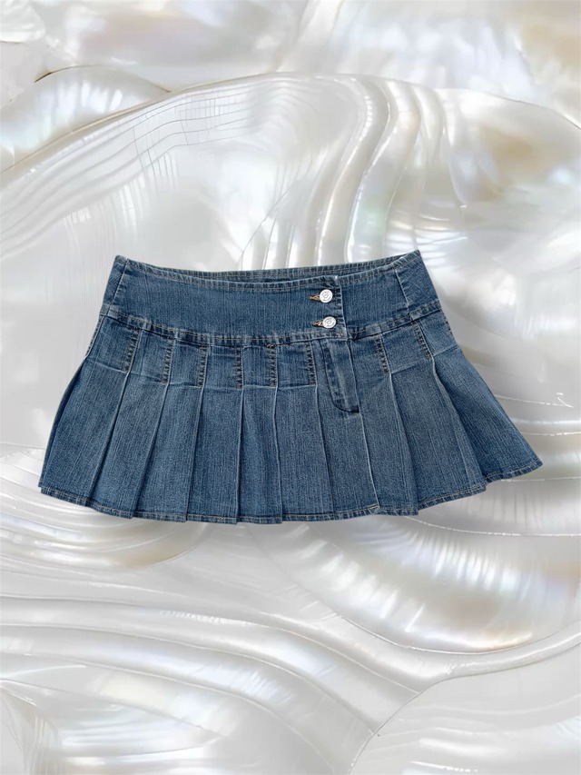 90s Angels pleats denim mini skirt