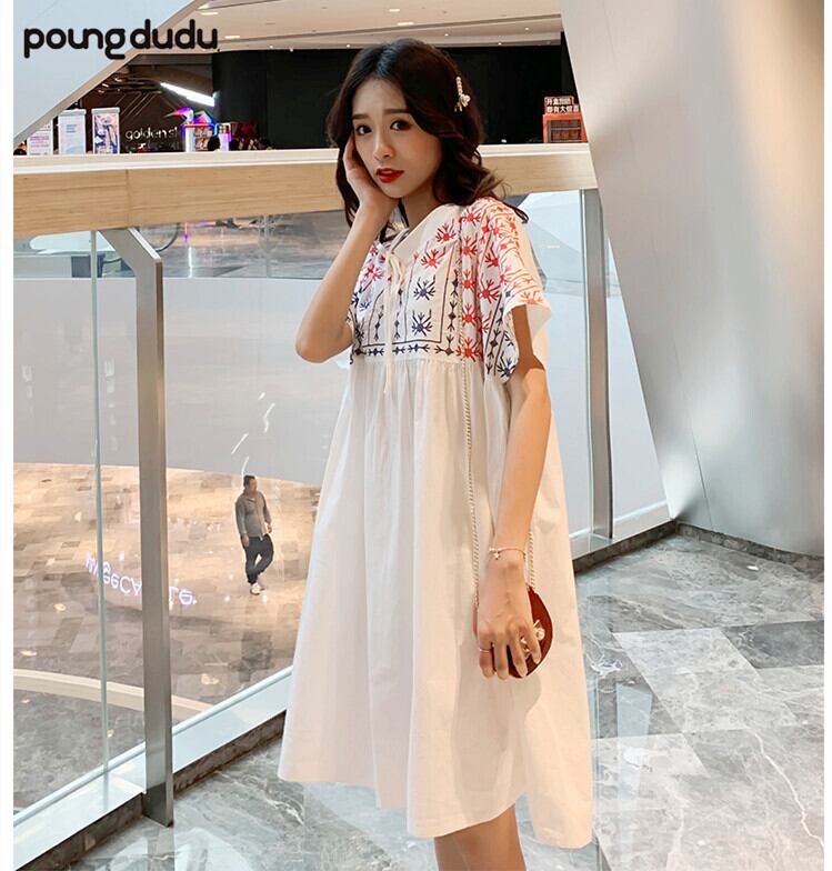 【新作】【送料無料】 マタニティ妊婦サマードレス2019年夏シャツバージョンのスカートホットママスカートリアル翔 夏物 AL expec352712431895