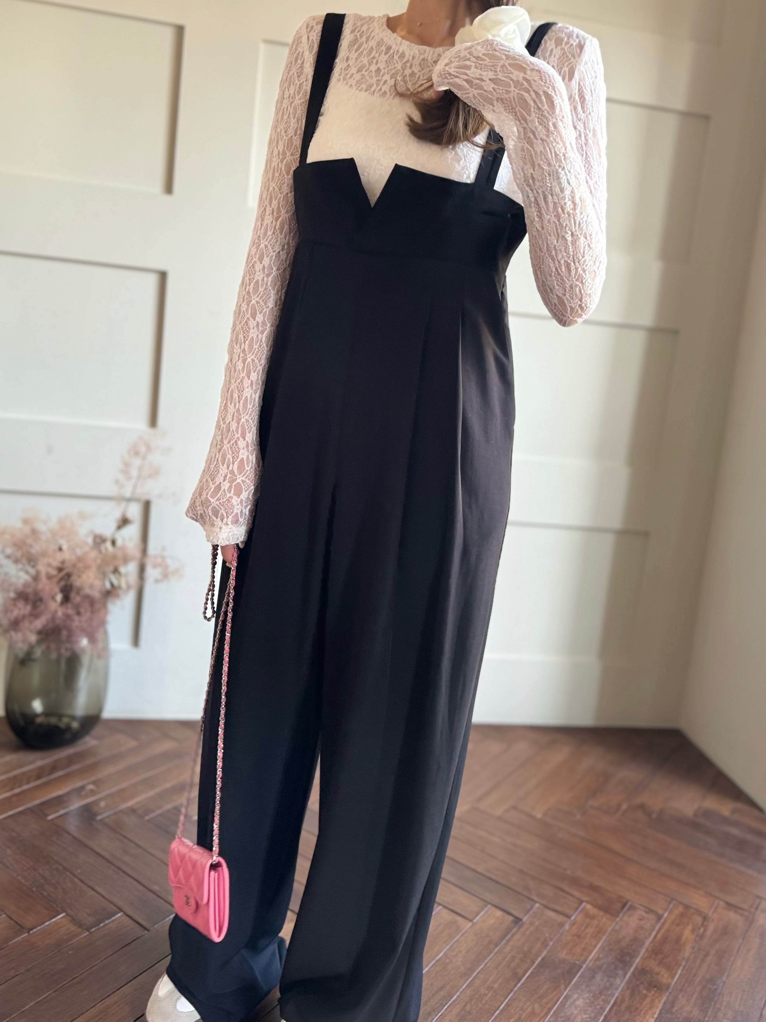 ハイウエストサロペット【white/black】 | rimir