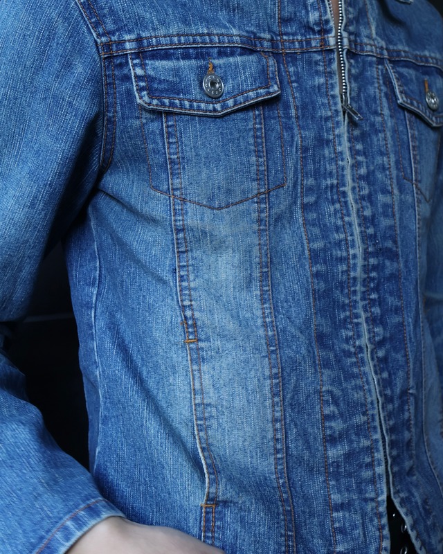 Short length zip-up denim jacket