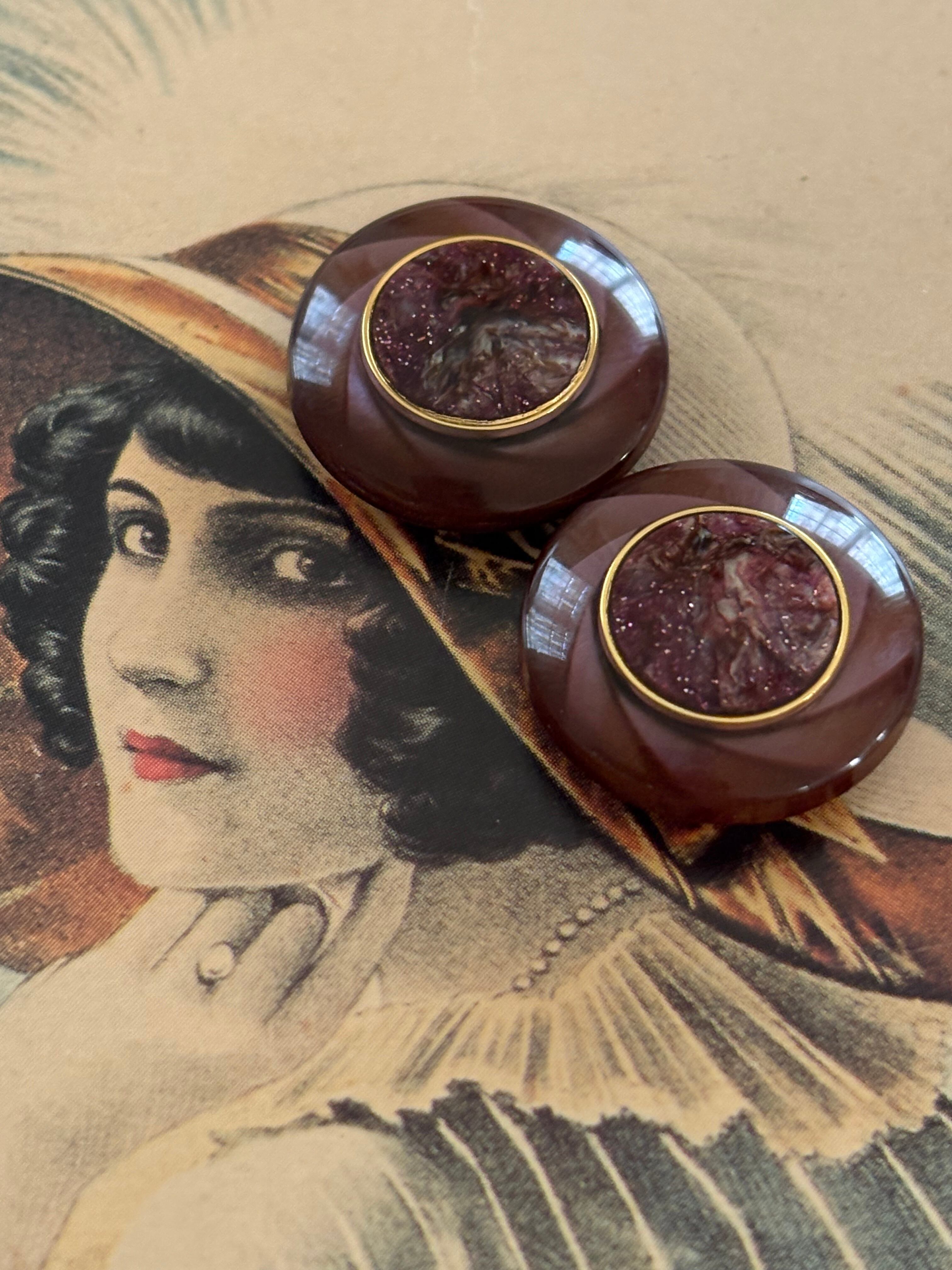 19mm Japanese ヴィンテージボタン ブラウン系 グリッター 渦 レトロ アクセサリーパーツ 装飾材 カルトナージュ