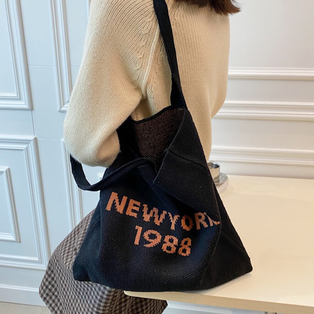 ニット トート バッグ レディース ロゴ 大容量 A4 通勤 通学 大人 かわいい きれいめ おしゃれ カジュアル 肩掛け 軽量 大人可愛い 大人女子