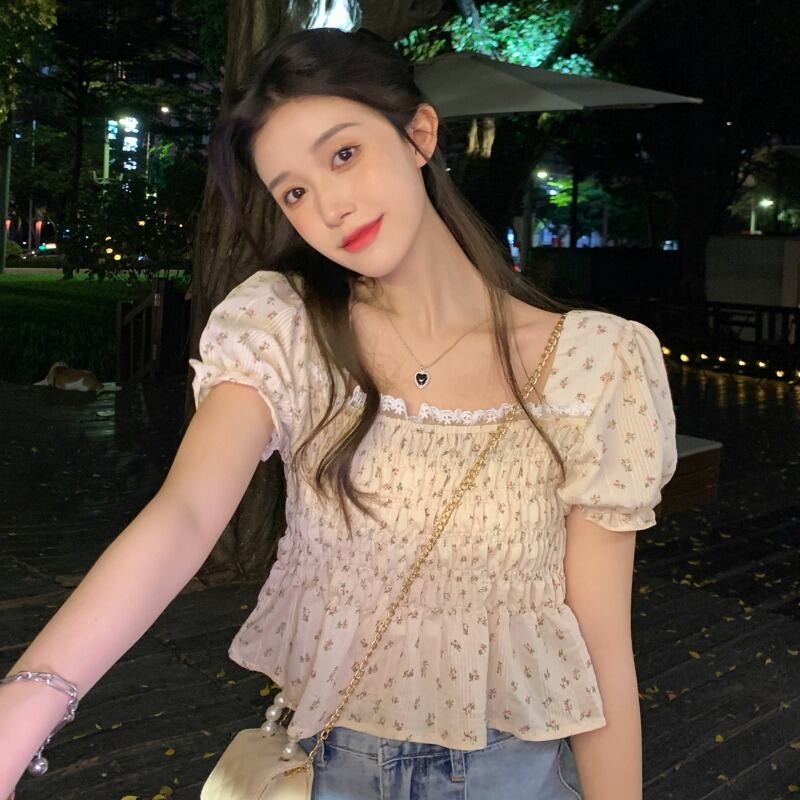 スリーブシフォンシャツ サマースリム薄手ショートレディース 大人ガーリー スウィート キュート カジュアル 夏物 スクウェア YY-ファッション86141132874