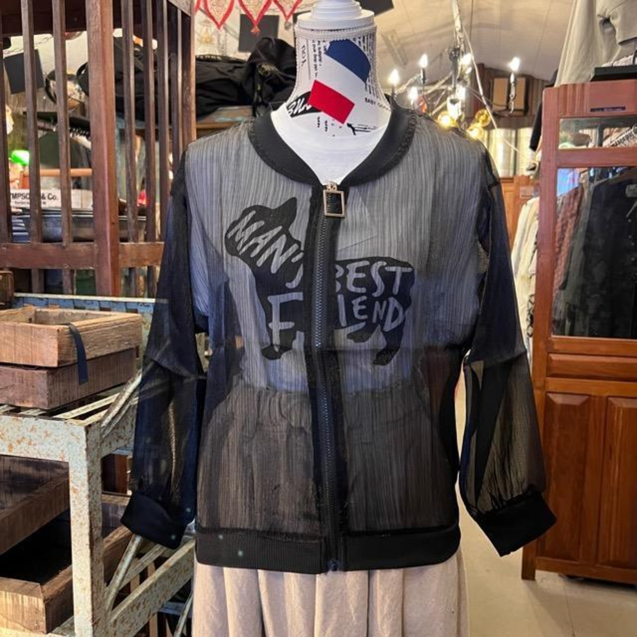 Topanga Lady's 　メッシュジップブルゾン　全2色　ブラック　ホワイト　ファッション　レディース　アウター　ジャケット　シアー　メッシュ素材　レイヤード