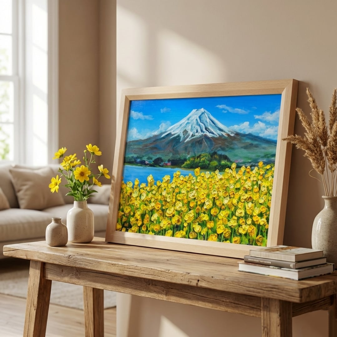 油絵 絵画 富士山【春の息吹と、悠久の富士】油彩画 原画 風景 癒やし