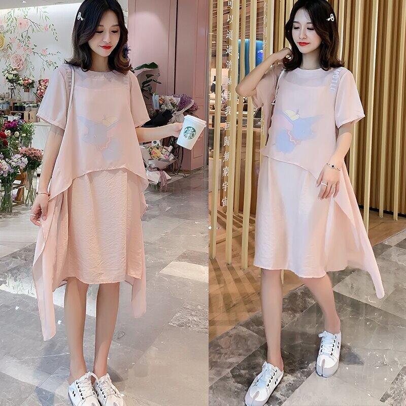 【新作】【送料無料】 9690＃プラスサイズルーズマタニティドレス夏3XL 4XL5XL服妊娠中の女性2020ピンクの甘い妊娠 大きめサイズ 大人ガーリー スウィート キュート カジュアル サマー 夏物 AL expec355727685862