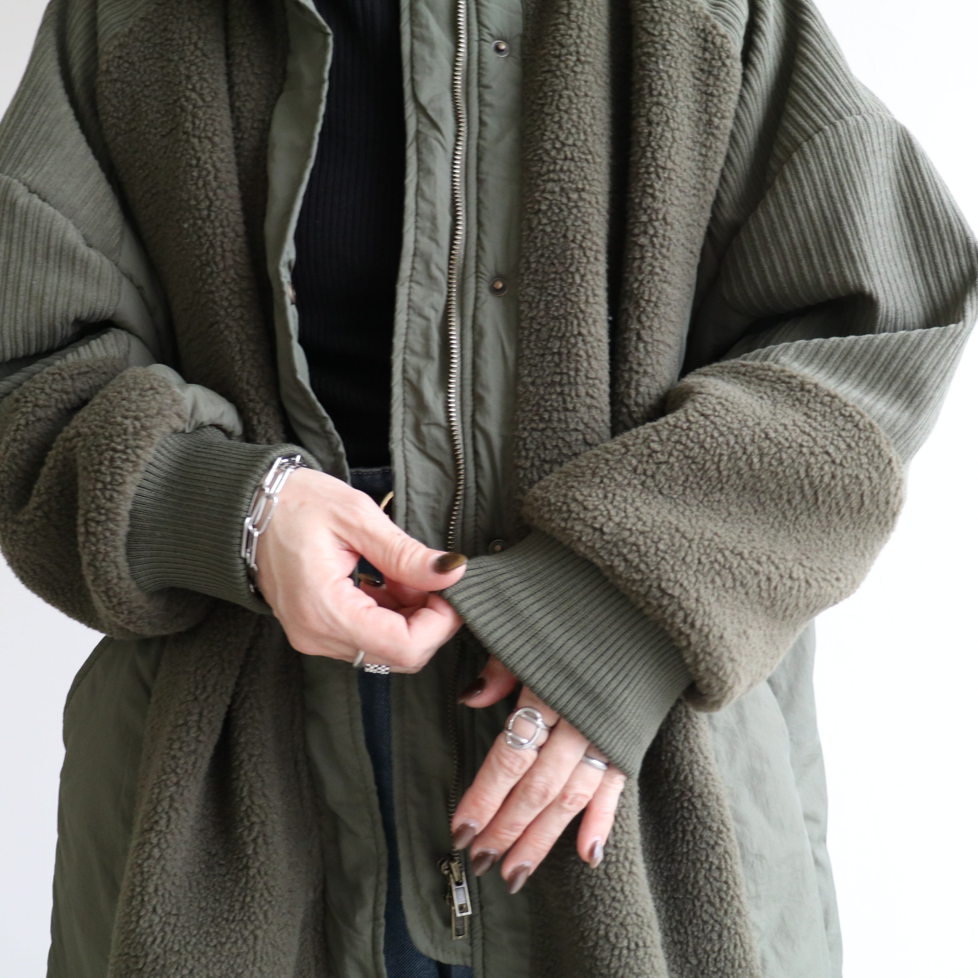 ボア×コーデュロイ切替デザインロングコート【an-D251433L-z】宅配便