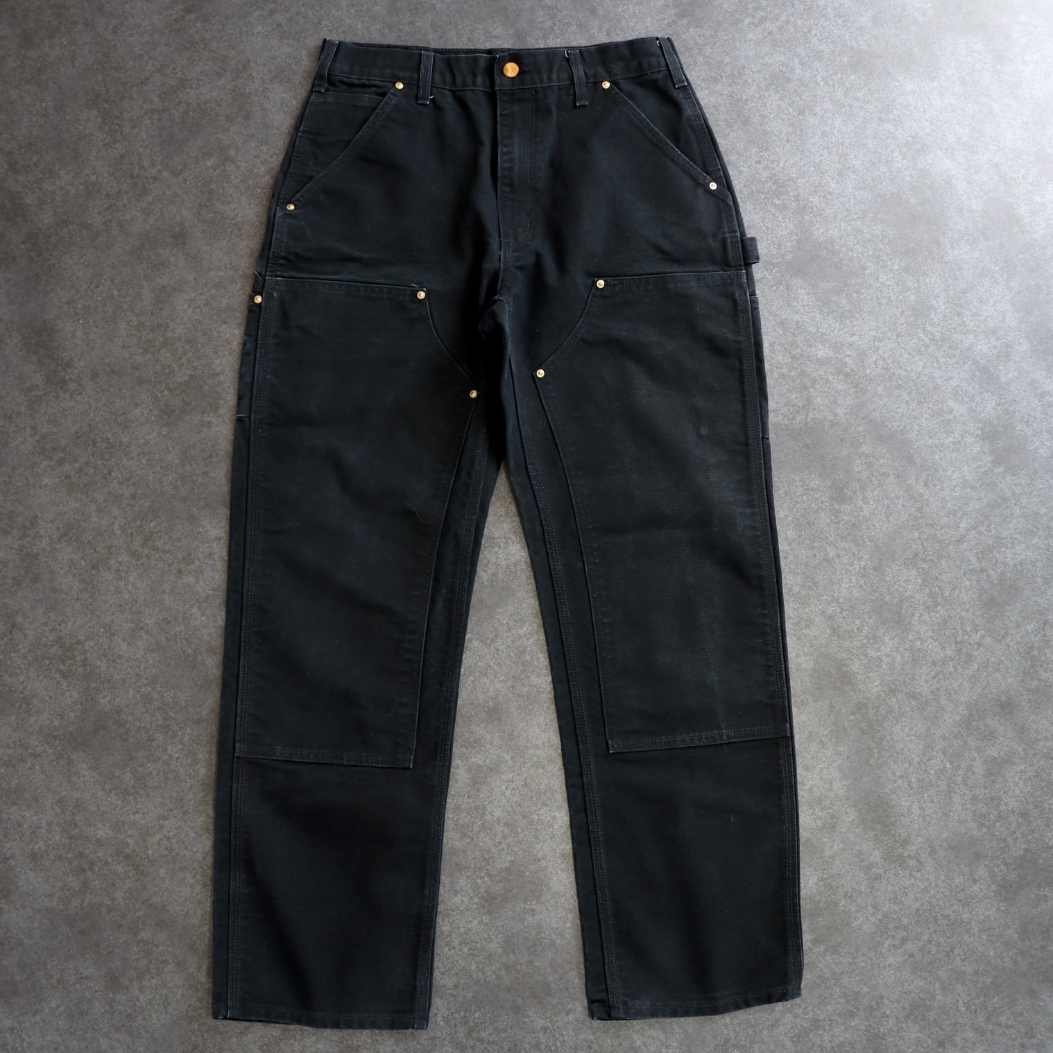 Carharrtt フェードダブルニーパンツ ブラック アメリカ製 32×31 メンズ Carharrtt フェードダブルニーパンツ ブラック アメリカ製 32×31