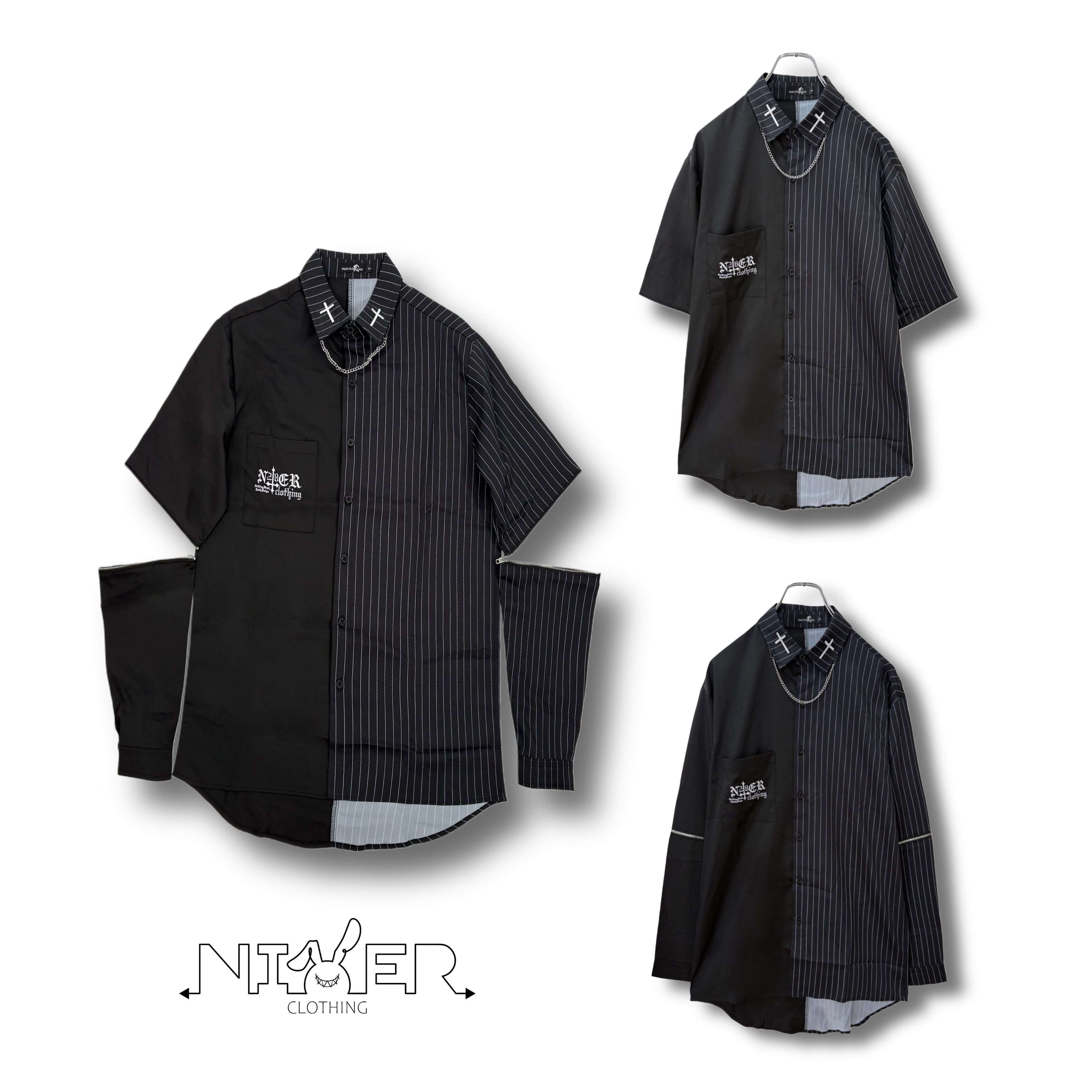 【NieR】 3WAY TWO-TONE SHIRT【袖切り離し可能】 NR003 ニーア シャツ ストリート サブカル 地雷系  ユニセックス