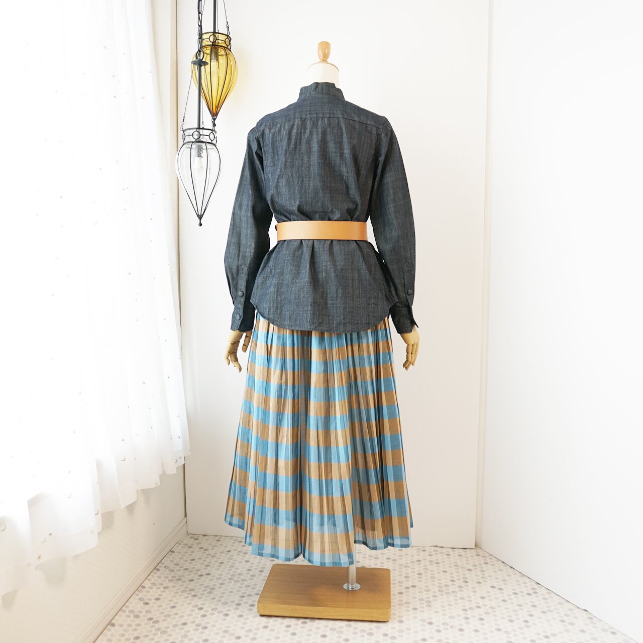 494 PGG 定価36,300円 ボーダースカート プリーツ サイズ0 S ポリエステルソフトクロス プリーツスカート(51213155-2024