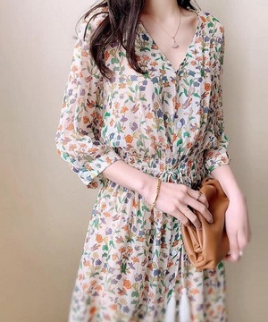 レトロフラワープリント◆ワンピース【w-30395】