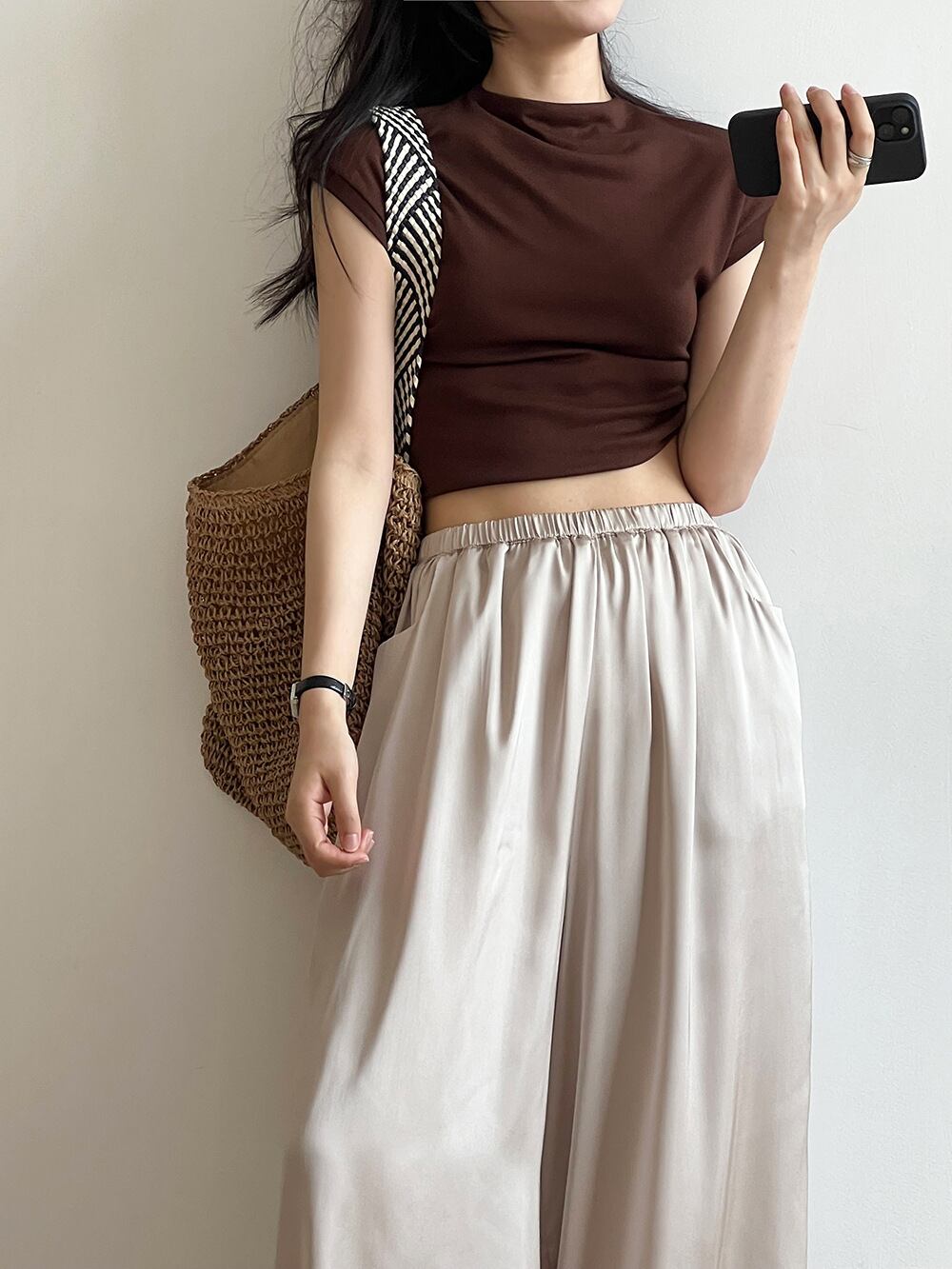 (3color)ハイネックショートスリーブTシャツ