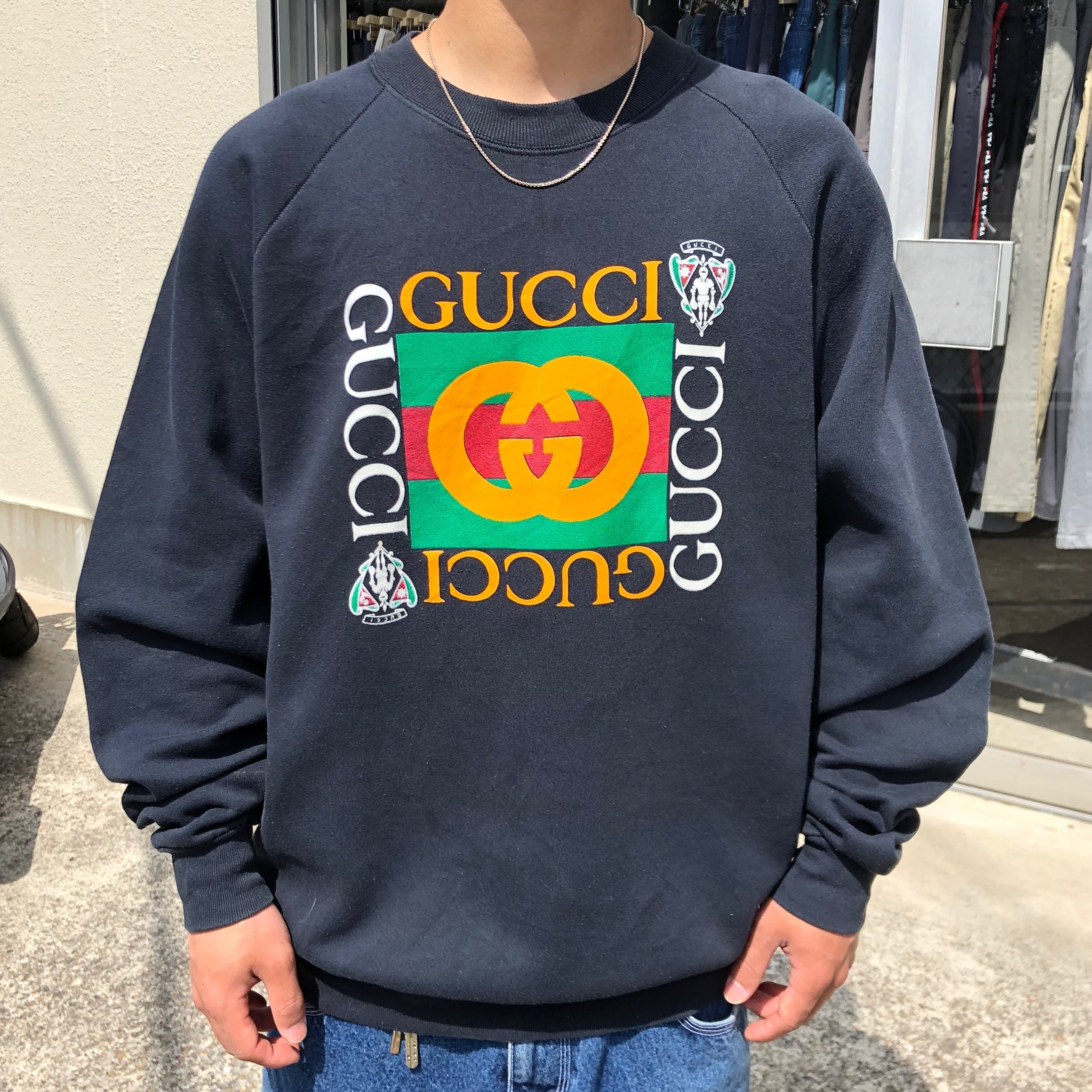 US 90's PORSCHE ポルシェ プリント クルーネックスウェット トレーナー ブラック フルーツオブザルーム ブートレグ  Size M