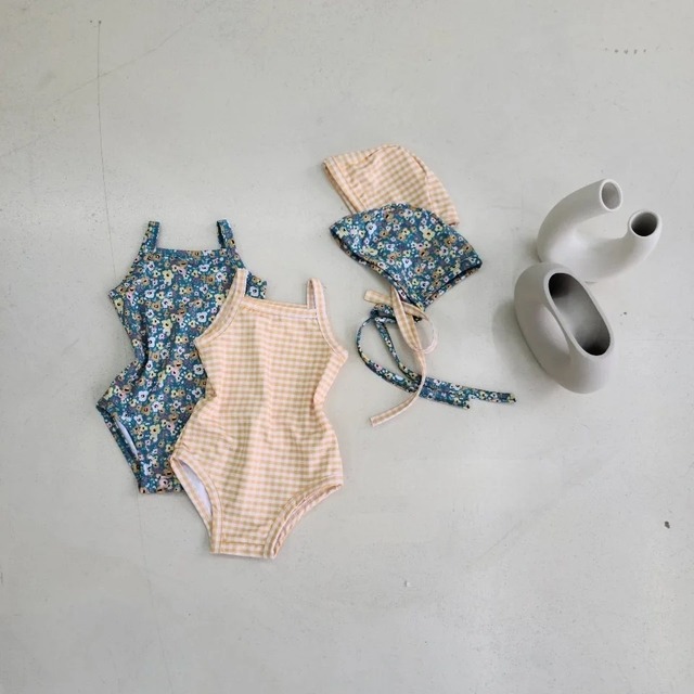 simple onepiece swim wear｜ 水着  花柄 ドット水玉 チェック ワンピース 女の子