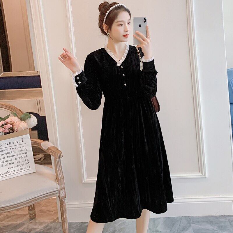 【新作】【送料無料】 8920＃2021春のマタニティロングパーティードレスVネックスリムウエストの服妊娠中の女性の妊娠中のドレス スプリング 春物 AL expec471900007940