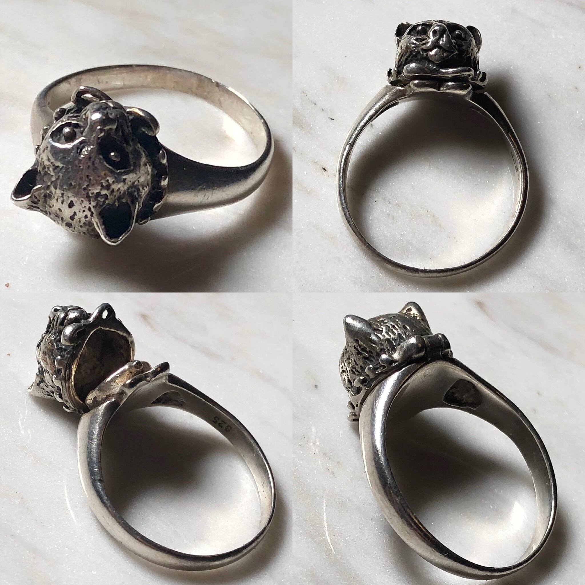 vintage cat motif silver poison ring | NOIR ONLINE
