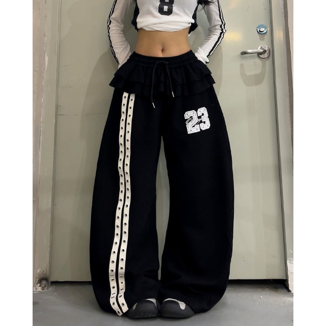 フリル付き ワイド サイドライン スウェットパンツ L60021