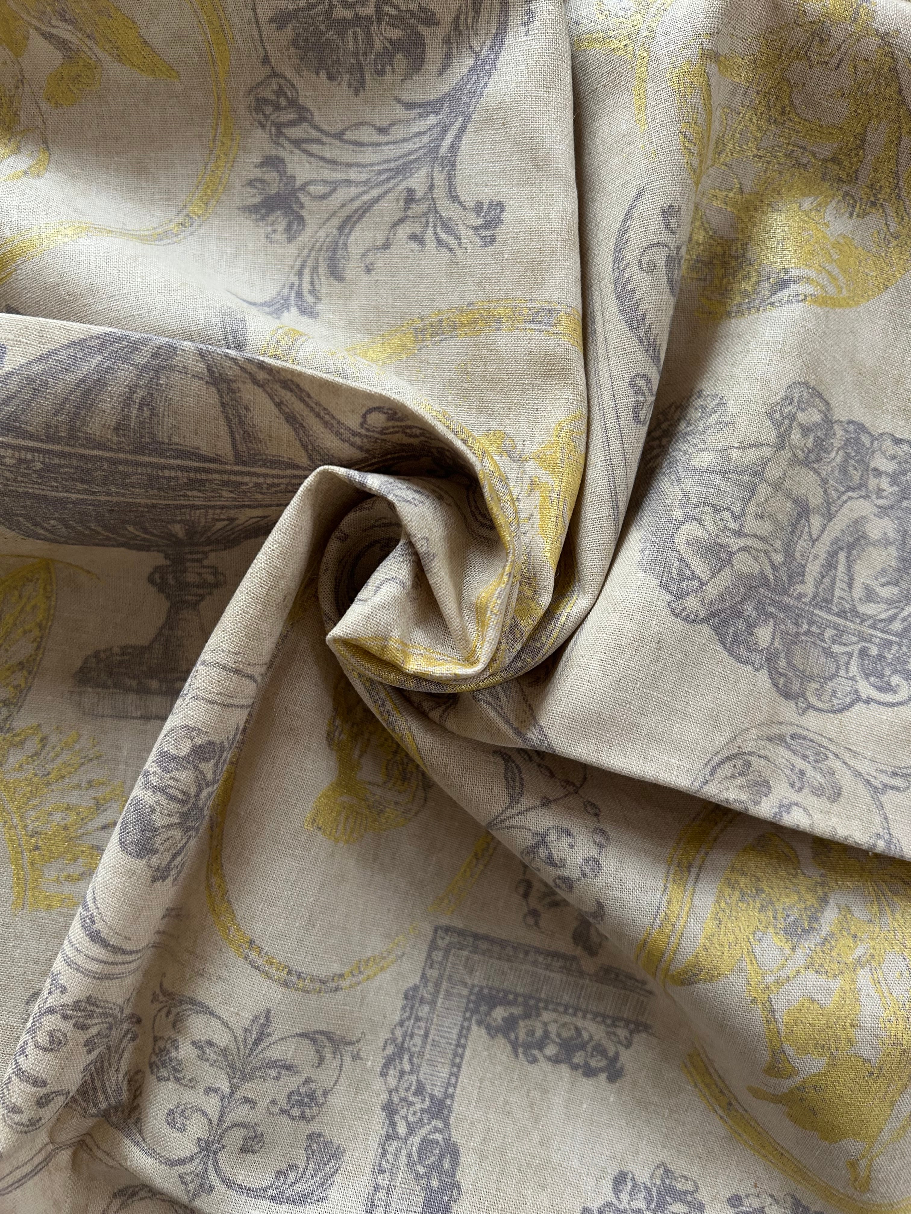 輸入コットンリネンファブリック カットファブリック ギリシャ神話 クラシカル柄 カルトナージュ