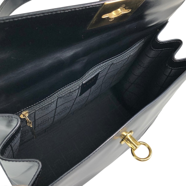 CELINE セリーヌ ハンドバッグ ブラック ガンチーニ マンテル レザー vintage ヴィンテージ オールド gpjwxc